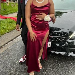 this is a satin prom dress only worn once